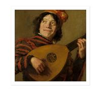 Artery8 Wall Art Print Frans Hals The Lute Player Painting Square Framed Picture 16X16 Inch in White | Size: W16" x H16" Artery8 White W16" x H16"