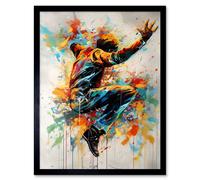 Artery8 Wall Art Print Freestyle Dancing Street Dance Vibrant Paint Splat Art Framed in Black | Size: W12" x H16" Artery8 Black W12" x H16"