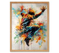 Artery8 Wall Art Print Freestyle Dancing Street Dance Vibrant Paint Splat Art Framed in Light Oak | Size: W12" x H16" Artery8 Light Oak W12" x H16"