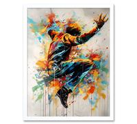 Artery8 Wall Art Print Freestyle Dancing Street Dance Vibrant Paint Splat Art Framed in White | Size: W12" x H16" Artery8 White W12" x H16"