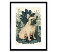 Artery8 Wall Art Print French Bulldog And Tropical Plants Modern Pastel Colour Boho Artwork Framed 9X7 Inch