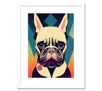 Artery8 Wall Art Print French Bulldog Portrait Geometric Pastel Modern Artwork Framed 9X7 Inch in White | Size: W7" x H9" Artery8 White W7" x H9"