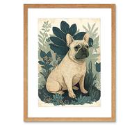 Artery8 Wall Art Print French Bulldog & Tropical Plants Modern Pastel Colour Boho Artwork Framed 9X7 Inch in Beige | Size: W7" x H9" Artery8 Beige W7" x H9"
