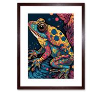 Artery8 Wall Art Print Frog Portrait Acrylic Painting Colourful Psychedelic Patterns Aquatic Animal Modern Pop Artwork Framed 9X7 Inch Artery8 Brown W7" x H9"
