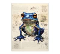 Artery8 Wall Art Print Frog Robot Hybrid Secret Military Schematic Blue Futuristic Complex Arcane Manuscript Gift For Him Man Cave Poster Artery8 Multicolor W18" x H24"