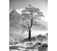 Artery8 Wall Art Print Frozen Tree in Snowy Mountain Landscape Bright Black & White Photograph Winter Sunrise Crisp Morning Light Poster Artery8 Grey W18" x H24"