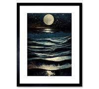 Artery8 Wall Art Print Full Moon Rising Over Clear Night Sky Tidal Waves Artwork Framed 9X7 Inch