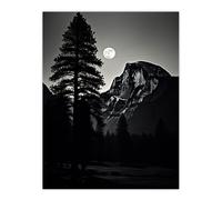Artery8 Wall Art Print Full Moon Rising over Half Dome Black & White Poster Picture in Grey | Size: W18" x H24" Artery8 Grey W18" x H24"