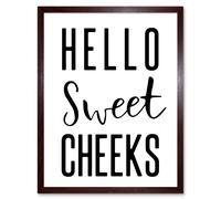 Artery8 Wall Art Print Funny Bathroom Hello Sweet Cheeks Cheeky Toilet Sign Art Framed in Brown | Size: W12" x H16" Artery8 Brown W12" x H16"