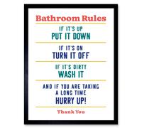 Artery8 Wall Art Print Funny Bathroom Rules Art Toilet Rules Sign Art Framed in Black | Size: W12" x H16" Artery8 Black W12" x H16"