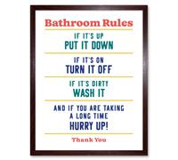 Artery8 Wall Art Print Funny Bathroom Rules Art Toilet Rules Sign Art Framed in Brown | Size: W12" x H16" Artery8 Brown W12" x H16"
