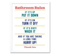 Artery8 Wall Art Print Funny Bathroom Rules Art Toilet Rules Sign Art Framed in White | Size: W12" x H16" Artery8 White W12" x H16"