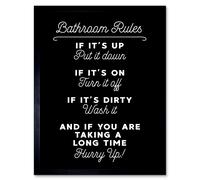 Artery8 Wall Art Print Funny Bathroom Toilet Rules Sign Funny Decor Art Framed in Black | Size: W12" x H16" Artery8 Black W12" x H16"