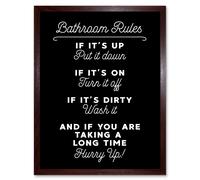 Artery8 Wall Art Print Funny Bathroom Toilet Rules Sign Funny Decor Art Framed in Brown | Size: W12" x H16" Artery8 Brown W12" x H16"