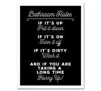Artery8 Wall Art Print Funny Bathroom Toilet Rules Sign Funny Decor Art Framed in White | Size: W12" x H16" Artery8 White W12" x H16"