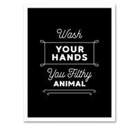 Artery8 Wall Art Print Funny Bathroom Wash Your Hands You Filthy Animal Toilet Sign Bathroom Decor Art Framed in White | Size: W12" x H16" Artery8 White W12" x H16"