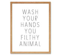 Artery8 Wall Art Print Funny Toilet Wash Your Hands You Filthy Animal Sign Bathroom Decor Art Framed in Light Oak | Size: W12" x H16" Artery8 Light Oak W12" x H16"