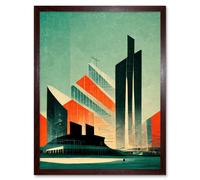 Artery8 Wall Art Print Futuristic Abstract Architecture Cityscape Teal & Orange Art Framed in Brown | Size: W12" x H16" Artery8 Brown W12" x H16"