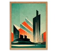 Artery8 Wall Art Print Futuristic Abstract Architecture Cityscape Teal & Orange Art Framed in Light Oak | Size: W12" x H16" Artery8 Light Oak W12" x H16"