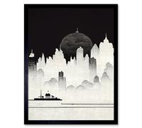 Artery8 Wall Art Print Futuristic Cityscape Ukiyo-e Flat Art Framed in Black | Size: W12" x H16" Artery8 Black W12" x H16"
