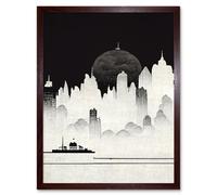 Artery8 Wall Art Print Futuristic Cityscape Ukiyo-e Flat Art Framed in Brown | Size: W12" x H16" Artery8 Brown W12" x H16"