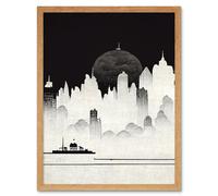 Artery8 Wall Art Print Futuristic Cityscape Ukiyo-e Flat Art Framed in Light Oak | Size: W12" x H16" Artery8 Light Oak W12" x H16"