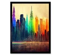 Artery8 Wall Art Print Futuristic Modern Rainbow City Cityscape Skyline Art Framed in Black | Size: W12" x H16" Artery8 Black W12" x H16"