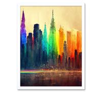 Artery8 Wall Art Print Futuristic Modern Rainbow City Cityscape Skyline Art Framed in White | Size: W12" x H16" Artery8 White W12" x H16"