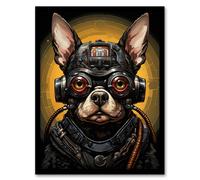 Artery8 Wall Art Print Futuristic Sci Fi Atompunk Matrix Dog Cute Fun Artwork Art Framed in Black | Size: W12" x H16" Artery8 Black W12" x H16"