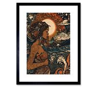 Artery8 Wall Art Print Gaia Mother Nature Modern Art Nouveau Folk Artwork Framed 9X7 Inch in Black | Size: W7" x H9" Artery8 Black W7" x H9"
