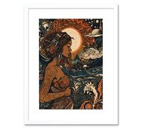 Artery8 Wall Art Print Gaia Mother Nature Modern Art Nouveau Folk Artwork Framed 9X7 Inch in White | Size: W7" x H9" Artery8 White W7" x H9"