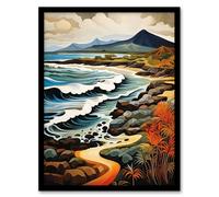 Artery8 Wall Art Print Galapagos Islands Ecuador Volcanic Coastal Landscape Artwork Art Framed in Black | Size: W12" x H16" Artery8 Black W12" x H16"