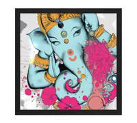 Artery8 Wall Art Print Ganesha Hindu Elephant Head God Ganapati Religion Mindfulness Square Framed Picture 16X16 Inch in Black | Size: W16" x H16" Artery8 Black W16" x H16"