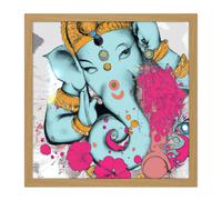 Artery8 Wall Art Print Ganesha Hindu Elephant Head God Ganapati Religion Mindfulness Square Framed Picture 16X16 Inch in Light Oak | Size: W16" x H16" Artery8 Light Oak W16" x H16"