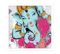 Artery8 Wall Art Print Ganesha Hindu Elephant Head God Ganapati Religion Mindfulness Square Framed Picture 16X16 Inch in White | Size: W16" x H16" Artery8 White W16" x H16"