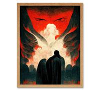 Artery8 Wall Art Print Gates Of Hell Devil Satan Lucifer Evil Art Framed in Light Oak | Size: W12" x H16" Artery8 Light Oak W12" x H16"