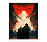 Artery8 Wall Art Print Gates Of Hell Devil Satan Lucifer Evil Art Framed in White | Size: W12" x H16" Artery8 White W12" x H16"