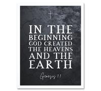Artery8 Wall Art Print Genesis 1:1 In The Beginning GOD created the Heavens & the Earth Christian Bible Verse Quote Scripture Typography Art Framed Artery8 White W12" x H16"
