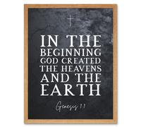 Artery8 Wall Art Print Genesis 1:1 In The Beginning GOD created the Heavens & the Earth Christian Bible Verse Quote Scripture Typography Art Framed Artery8 Light Oak W12" x H16"