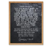 Artery8 Wall Art Print Genesis 1:26-27 Let Us Make Man In Our Image Christian Bible Verse Quote Scripture Typography Art Framed | Size: W12" x H16" Artery8 Light Oak W12" x H16"