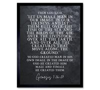 Artery8 Wall Art Print Genesis 1:26-27 Let Us Make Man In Our Image Christian Bible Verse Quote Scripture Typography Art Framed | Size: W12" x H16" Artery8 Black W12" x H16"