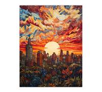 Artery8 Wall Art Print Geometric Cityscape Sunset Modern Bold Vibrant Artwork Painting Poster in Orange | Size: W12" x H16" Artery8 Orange W12" x H16"