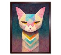 Artery8 Wall Art Print Geometric Egyptian Cat Pastel Boho Art Framed in Brown | Size: W12" x H16" Artery8 Brown W12" x H16"