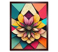 Artery8 Wall Art Print Geometric Floral Mandala Bright Multicoloured Shapes Art Framed in Brown | Size: W12" x H16" Artery8 Brown W12" x H16"