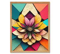Artery8 Wall Art Print Geometric Floral Mandala Bright Multicoloured Shapes Art Framed in Light Oak | Size: W12" x H16" Artery8 Light Oak W12" x H16"