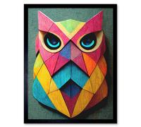 Artery8 Framed Wall Art Geometric Rainbow Owl Picture Abstract Multi Coloured - 12X16 Inch