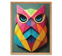 Artery8 Wall Art Print Geometric Rainbow Owl Picture Abstract Multi Coloured Art Framed in Light Oak | Size: W12" x H16" Artery8 Light Oak W12" x H16"