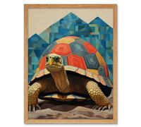 Artery8 Wall Art Print Geometric Turtle Colourful Hexagon Scutes Shell Pattern Tortoise Bathroom Nautical Theme Art Framed | Size: W12" x H16" Artery8 Light Oak W12" x H16"