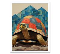 Artery8 Wall Art Print Geometric Turtle Colourful Hexagon Scutes Shell Pattern Tortoise Bathroom Nautical Theme Art Framed | Size: W12" x H16" Artery8 White W12" x H16"