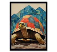 Artery8 Wall Art Print Geometric Turtle Colourful Hexagon Scutes Shell Pattern Tortoise Bathroom Nautical Theme Art Framed | Size: W12" x H16" Artery8 Black W12" x H16"